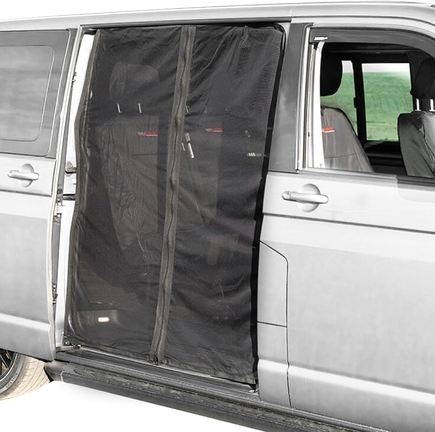 Van Sliding Door Magnetic Fly Screen, Black Mesh Mosquito Net Sun Protector with Zipper, Car Camping Net Tailgate Shade, for Caravan Motorhome Camper Side Door (S 145 * 150cm)