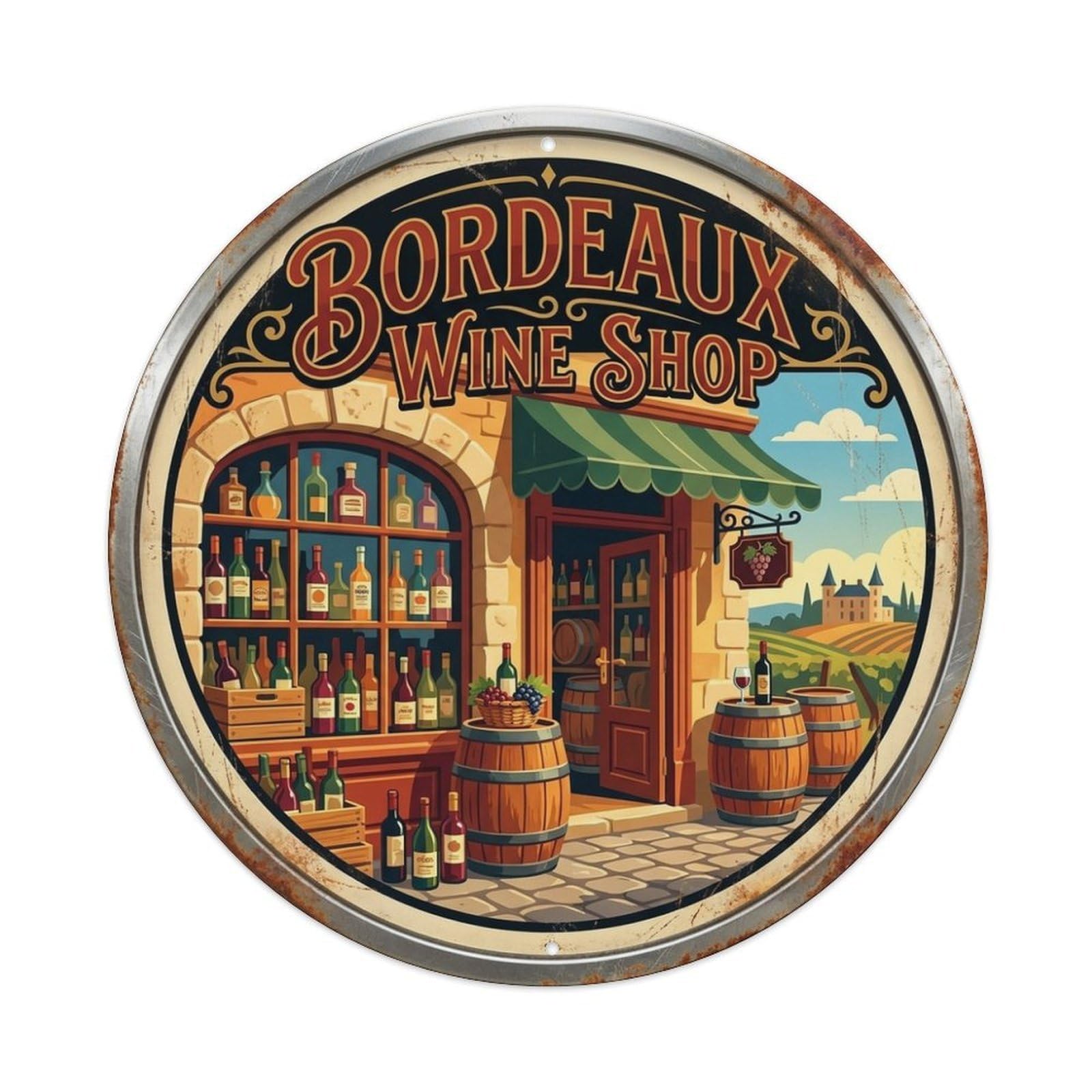 Vintage Wine Shop Bordeaux France Cellar Culture Metal Tin Sign