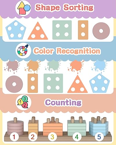 Miniatura 3 de Juguetes Montessori para niños y niñas de 1, 2, 3 años, juguetes de clasificación y apilamiento de madera para niños pequeños de 1 a 3, 1 2 años,