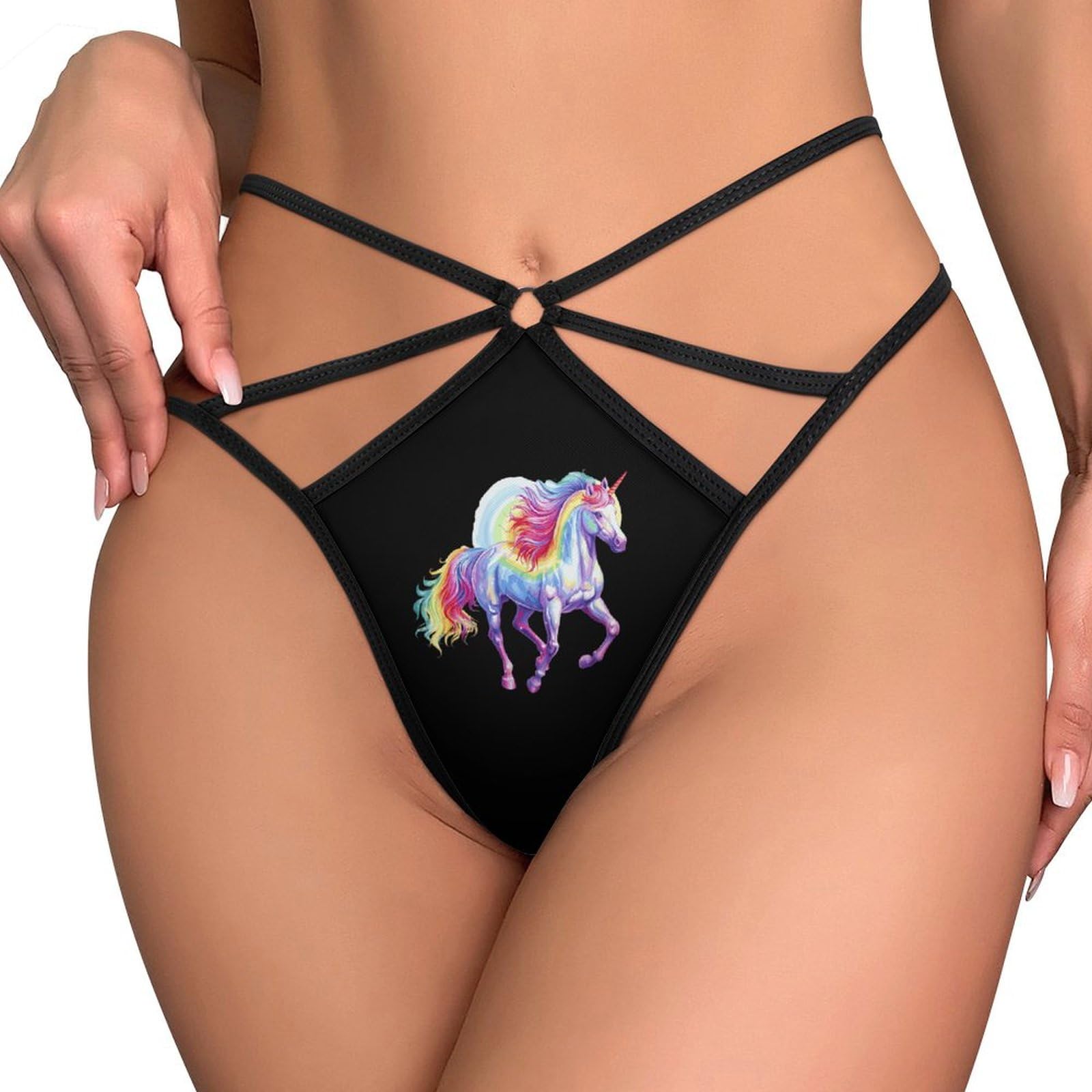 Rainbow Un-icon G String Thong for Women Stretch T-Back Panties Funny Printed Underwear