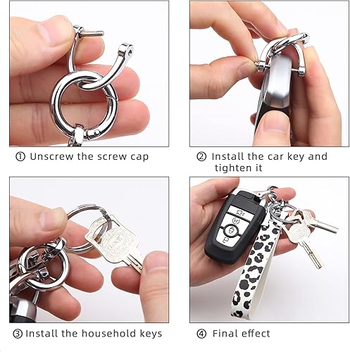 Miniatura 6 de Llavero universal de cuero con clip para llaves, anillo en D, cadenas para llavero para cinturón con mosquetón y 2 llaveros para hombres y mujeres