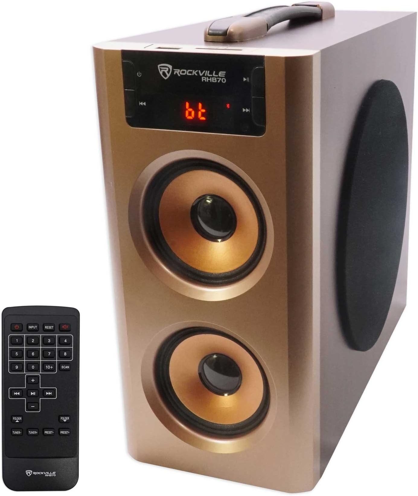 Rockville RHB70 Home Theater Compact Powered Speaker System, Bluetooth/USB/SD/FM, 4" Subwoofer, 2.1 Channel, 100W Peak, Cherry Wood Finish, for Home Entertainment