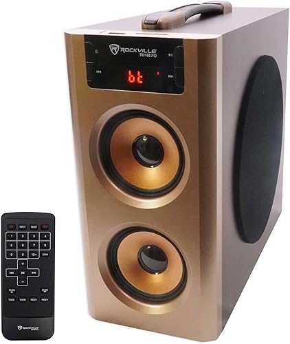 Rockville Sistema de altavoces compacto de cine en casa RHB70 con Bluetooth/USB/FM, madera de cerezo