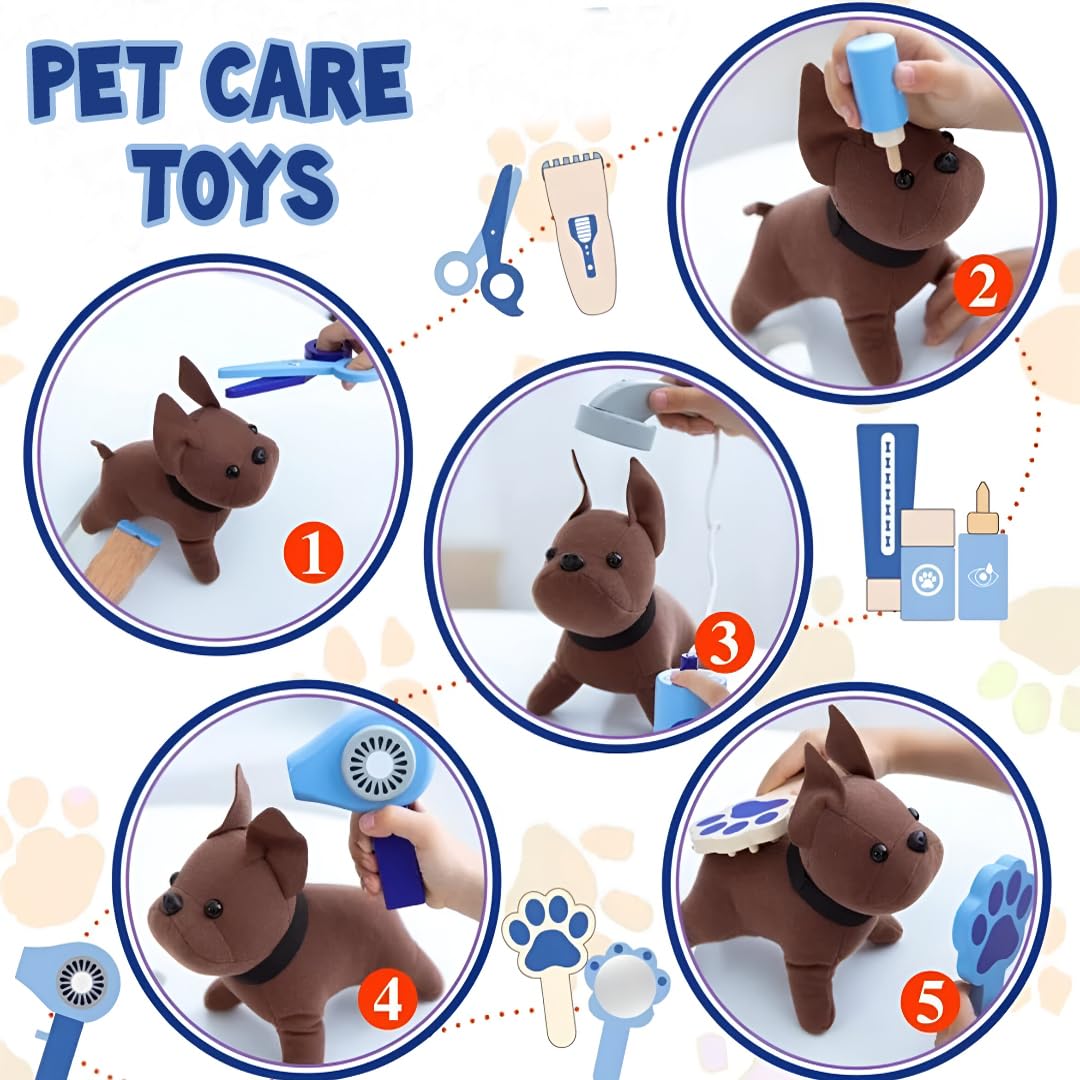 Wudly Doctor Kit for Kids, Wooden Pretend Play 37 Pcs, Pet Doctor Playset for Toddlers, Montessori Toys Dentist Kit for 3-8 Years Old Boys and Girls 3