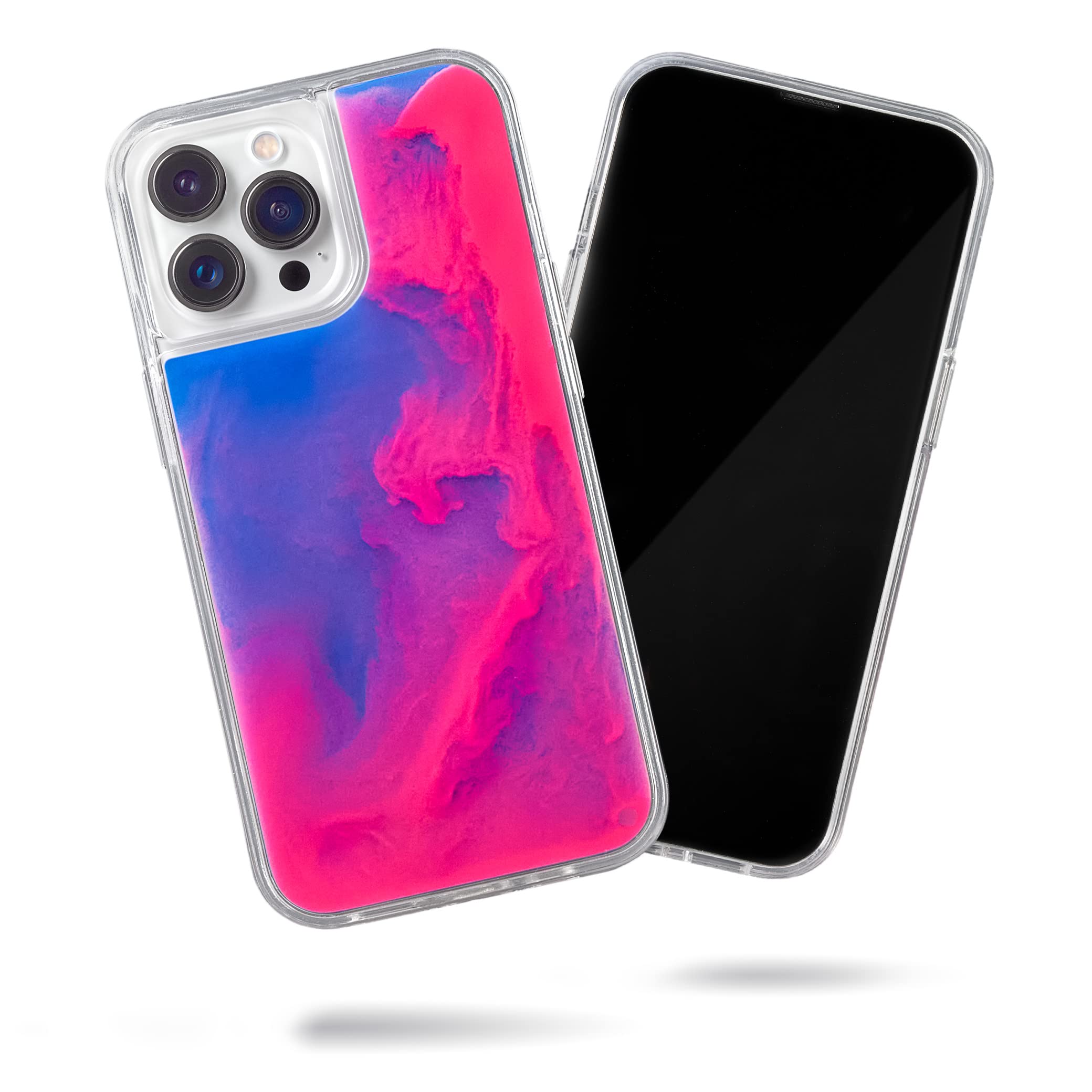 SteepLabFlowing Neon Sand Liquid Phone Case for iPhone 13 Pro Max (2021, 6.7'') - Full Body Protection with Raised Bezel (Blueberry and Pink Glow)