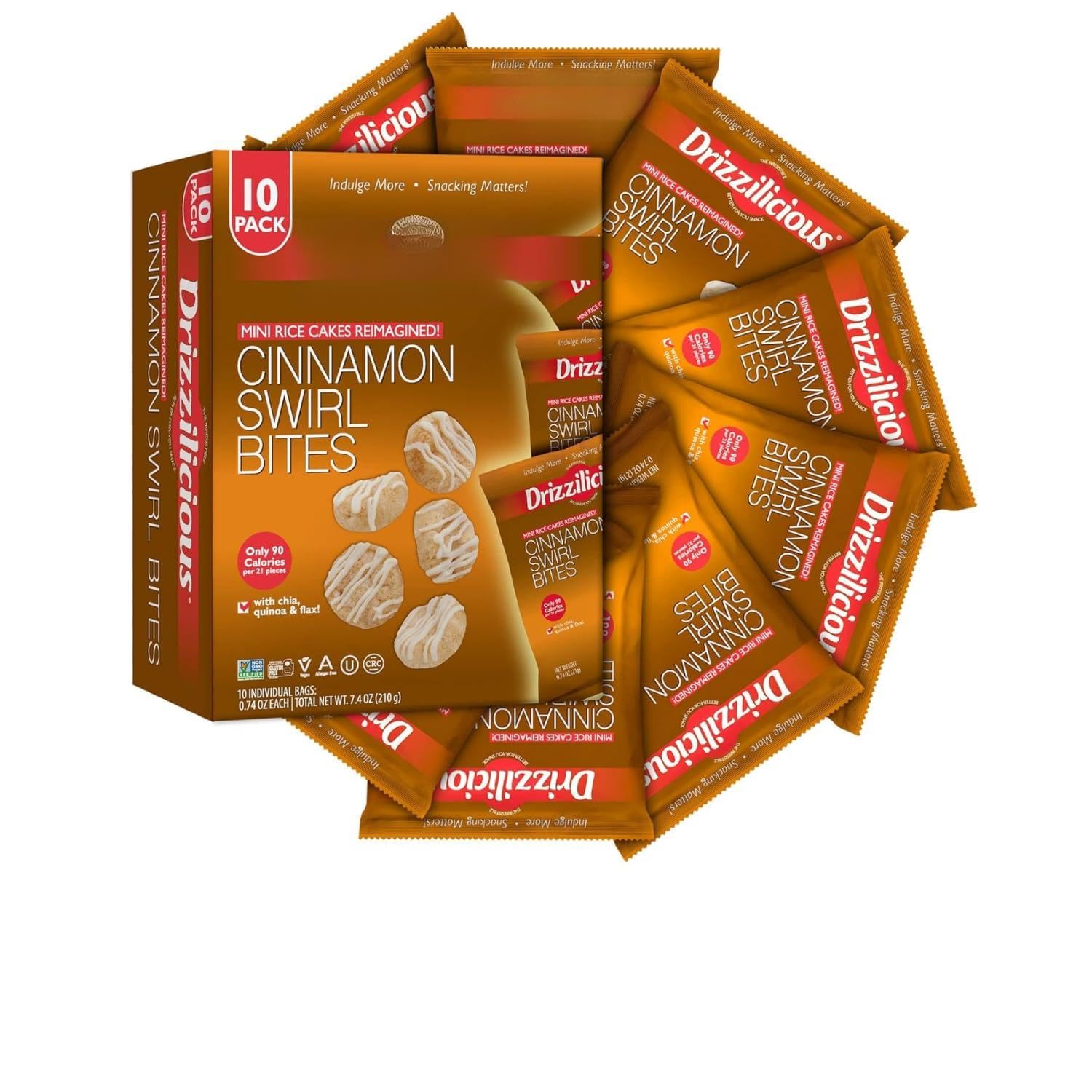 DrizziliciousCinnamon Swirl Rice Crisp, 10 Packs, Non GMO, 0.74 Ounces (Pack Of 6)
