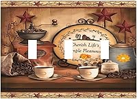 Vista 2 de Farmhouse Coffee Primitive Coffee Bean Kitchen 3 Gang Triple Interruptor de Luz de Palanca Cubierta de Placa de Pared Placa Frontal Eléctrica