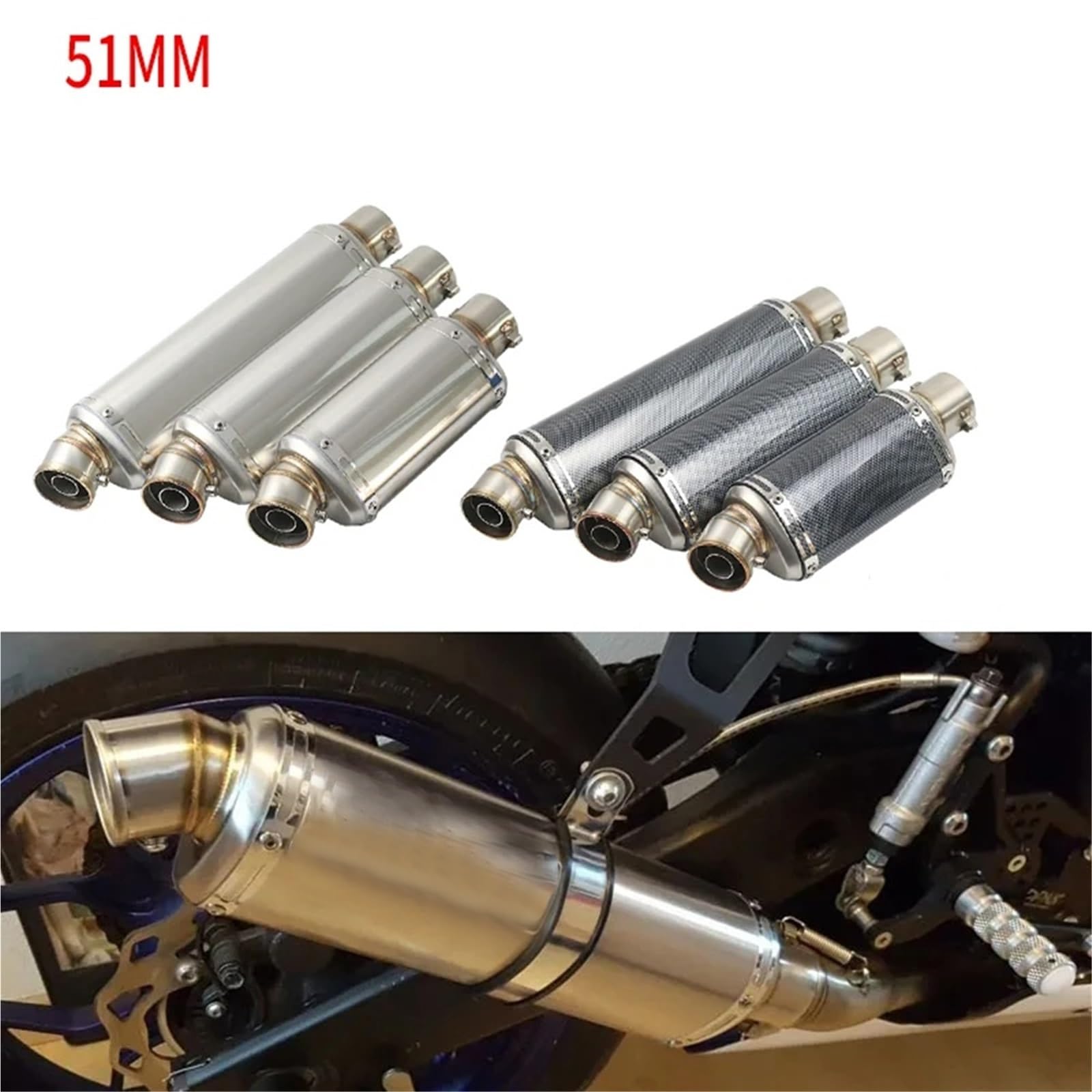 Uitlaat Trim Stal nierdzewna 51mm uniwersalny tłumik wydechowy motocykla Escape 310 370 440 mm rura 100cc-1000cc skuter dla fz6 pcx125(B3 440mm)