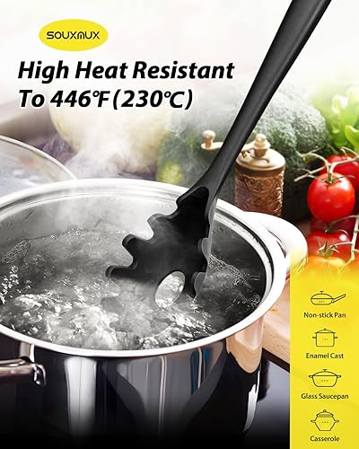 Miniatura 4 de Juego de 3 utensilios de cocina de silicona, cucharón de sopa, tenedor de pasta, cuchara de slottee, antiadherentes, sin BPA, utensilios de cocina