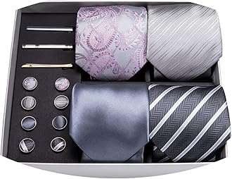 Designer Mens Tie Sets Collection, Eleagnt Gift Box Tie Clips Handkerchief Cufflink Set