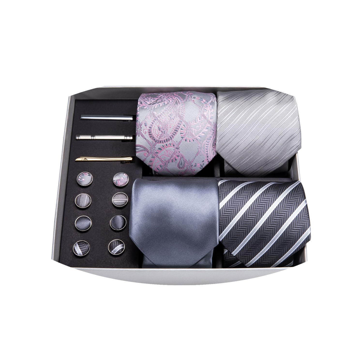 Barry.Wang Designer Mens Tie Sets Collection, Eleagnt Gift Box Tie Clips Handkerchief Cufflink Set