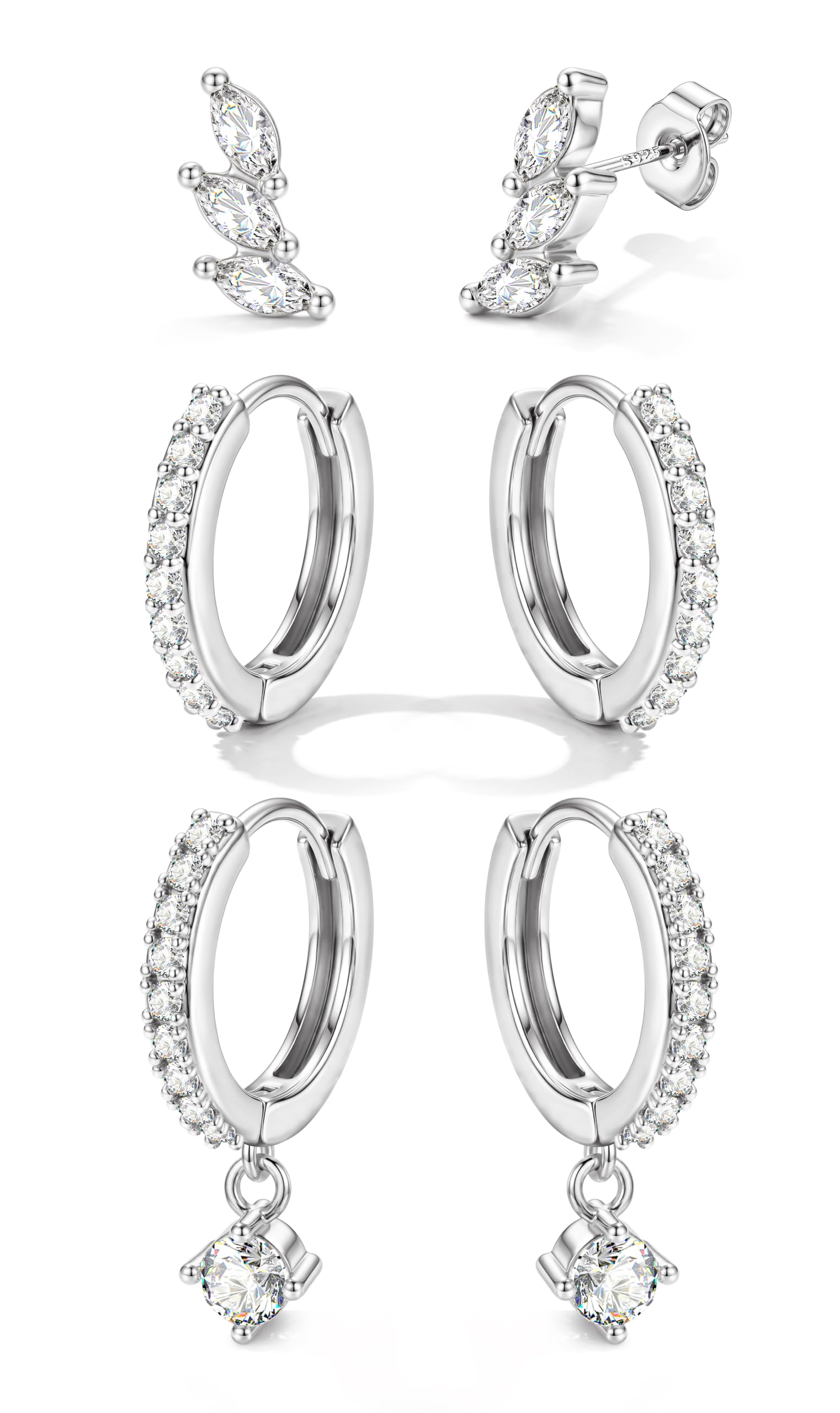 Ohrstecker-Set aus 925er-Sterlingsilber für Damen, Creolen-Ohrstecker
