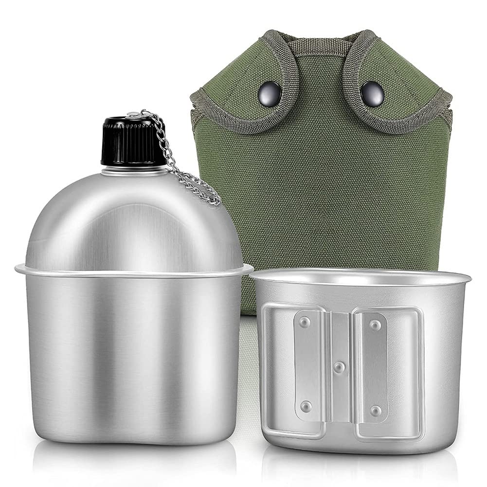 Buqpow Outdoor Canteen Cookware Set Canteen Cup Portable Water Bottle with Grab Handle Cup for Outdoor Camping Hiking