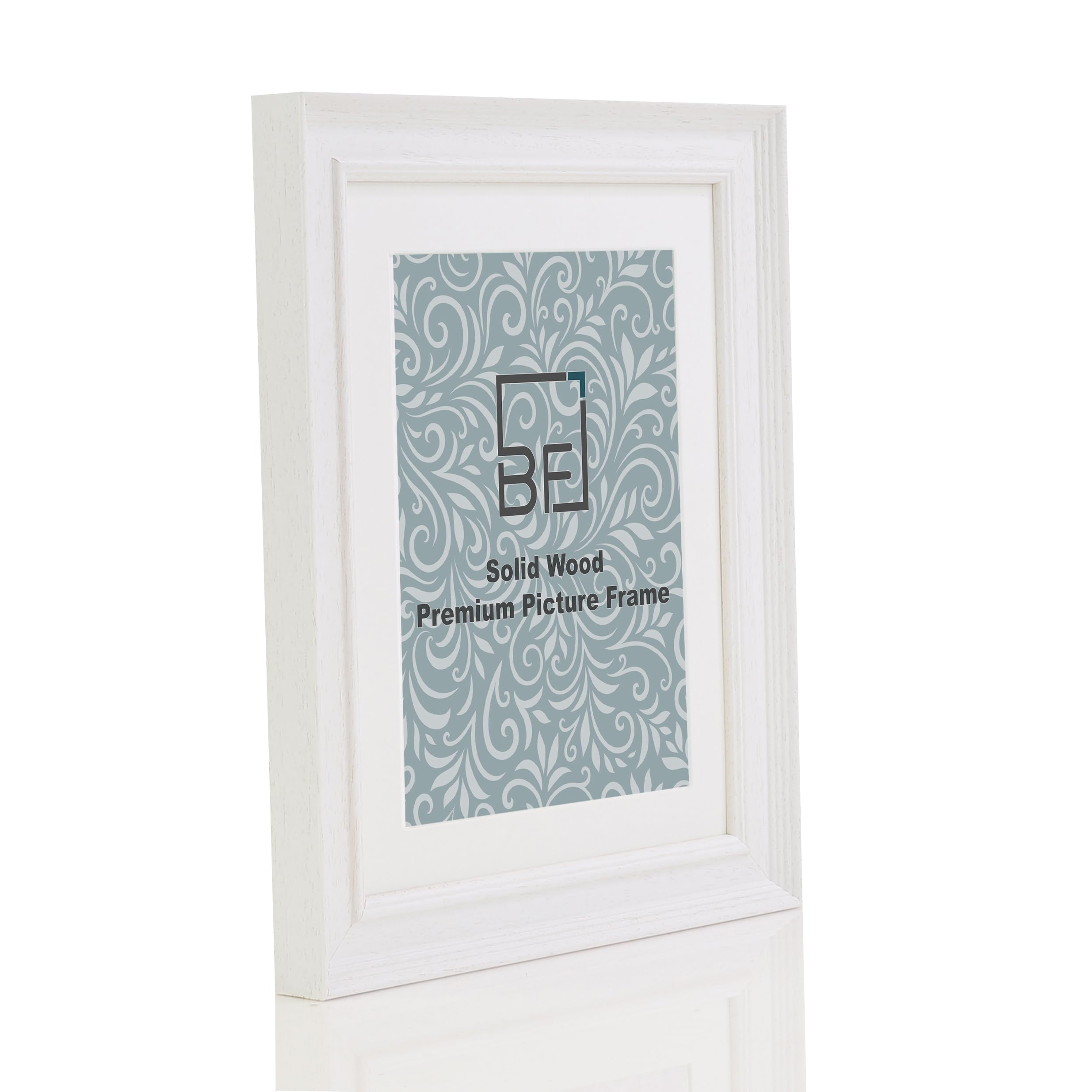 Boldon Framing - 16x12 White Solid Wood Painted Picture Frame With White Mount To Fit 12x8 Picture, Modern Stepped Profile Wall Mounted Safety Glazing