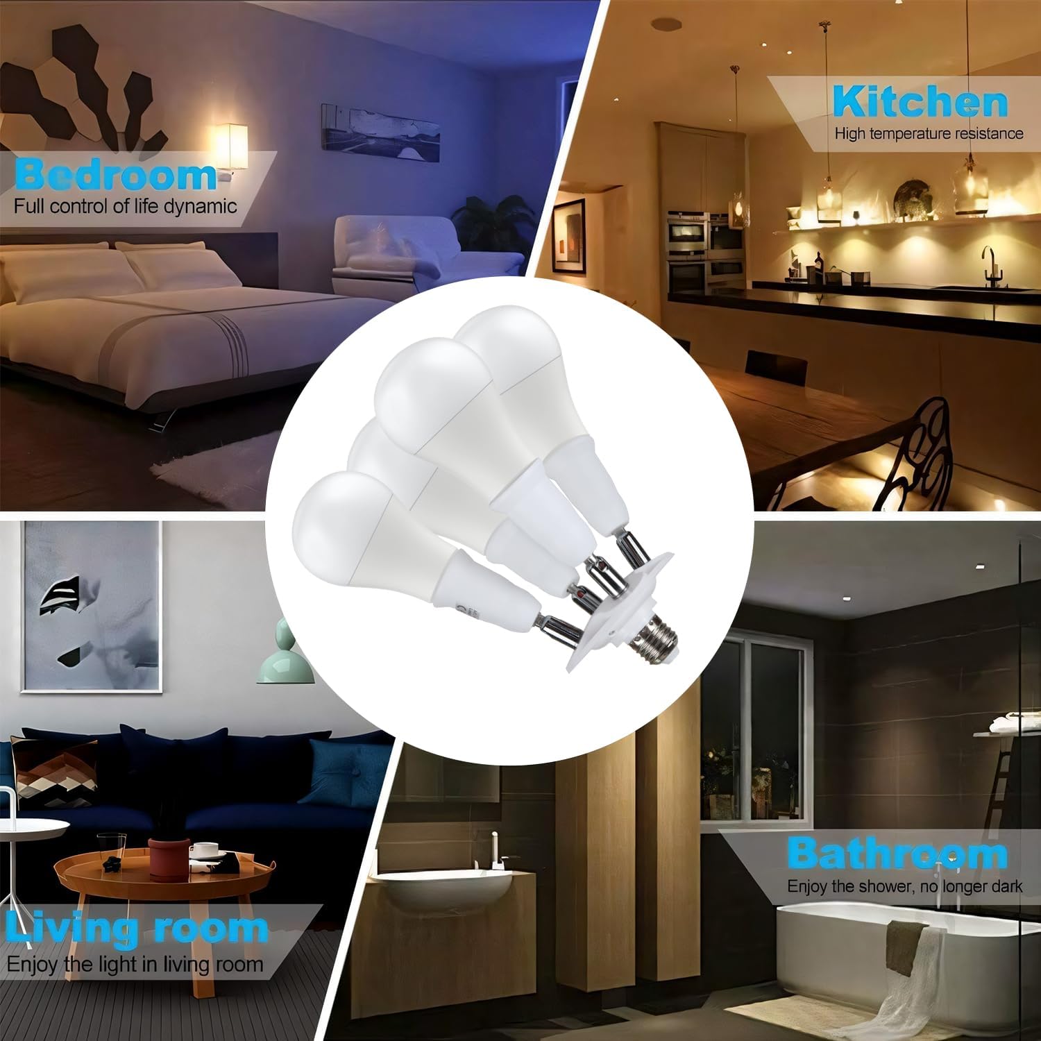 8T8 4 in 1 E26 Light Bulb Socket Splitter Converter Adapter 360 Degree Adjustable I Stardand LED Lamp Base Holder, Each Port 60 Watt, Total 240 Watt