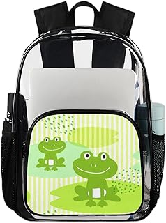 Mochila transparente Kawaii Frog para uso pesado, mochila transparente à prova d'água com sapo engraçado mochila transparente de PVC com alça de ombro reforçada para escola, trabalho, viagens, Multicor