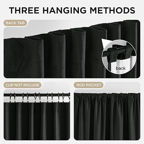 Miniatura 5 de Joydeco Cortinas opacas negras de 84 pulgadas de largo, cortinas opacas de lino 100% para dormitorio, bolsillo para barra y pestañas traseras,