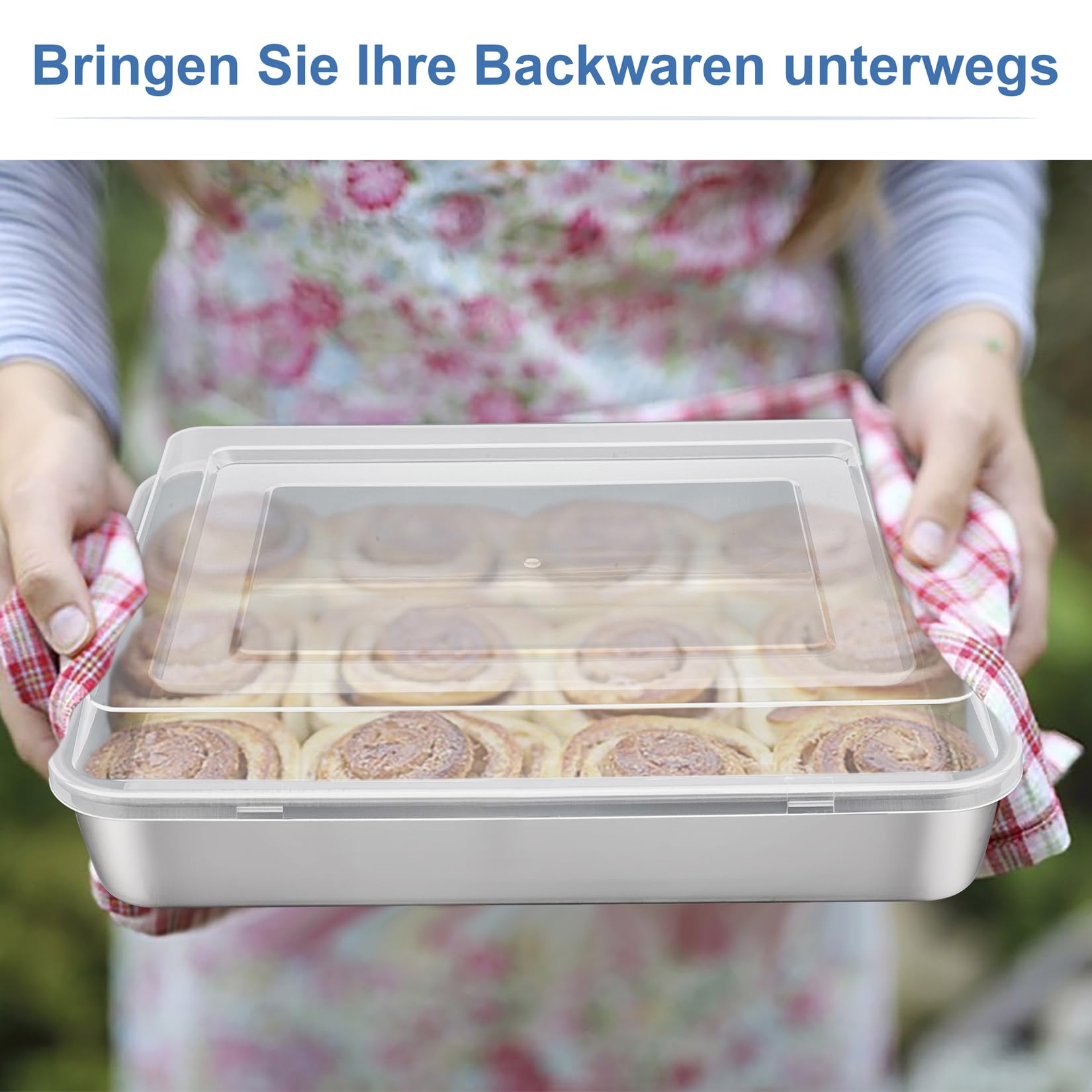 Onader Blacha do pieczenia, prostokątna forma do pieczenia ze stali nierdzewnej, z hermetyczną pokrywką, głęboka blacha do pieczenia, serwowania, nadaje się do mycia w zmywarce – 31,5 x 24,8 x 5 cm