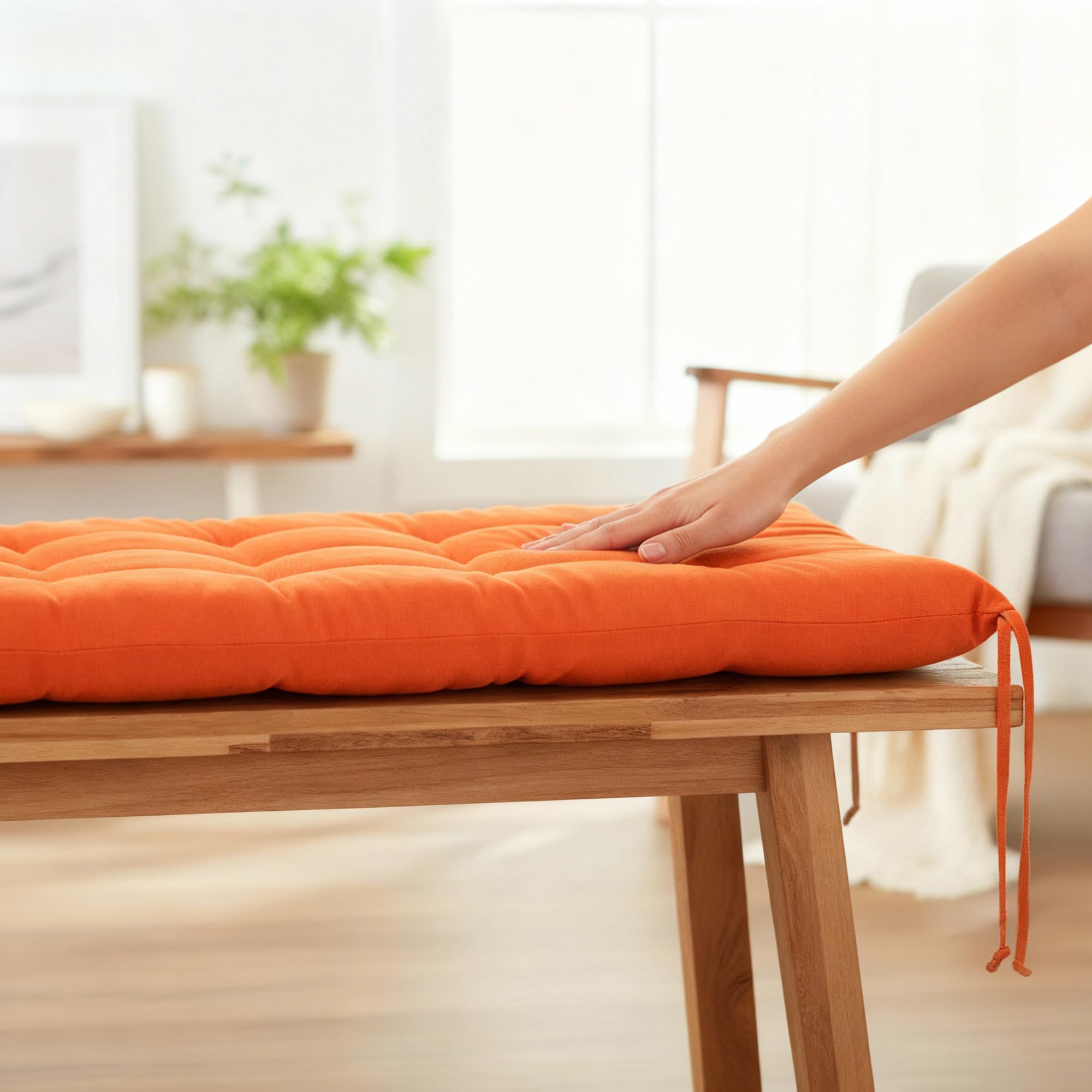 Brandsseller Cuscino per panca 140x40x4 cm – Per panca da giardino e panca da pranzo – Idrorepellente, facile da pulire e morbido e imbottito – Uso interno & esterno – Arancione