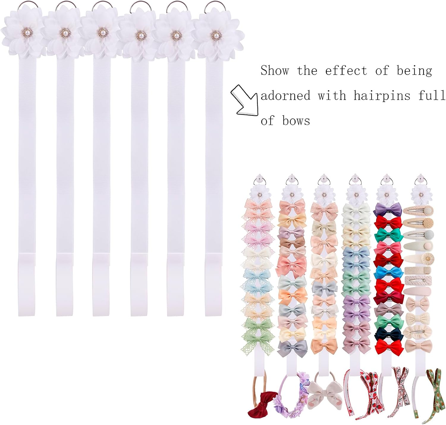 6PCS Bow Holder Hair Bow Organizer,Baby Decorative Hair Accessories Organizer,Hair Clips Storage Bow Holder for Girls Hair Bows,Room Nursery Wall Hanging Decors (tyh-6PCS-bai) image 3