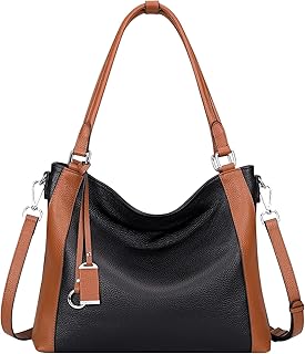 Over Earth Soft Leather Handbags for Women Shoulder Hobo Bag Large Tote Crossbody Bag (O103E Black/Brown)