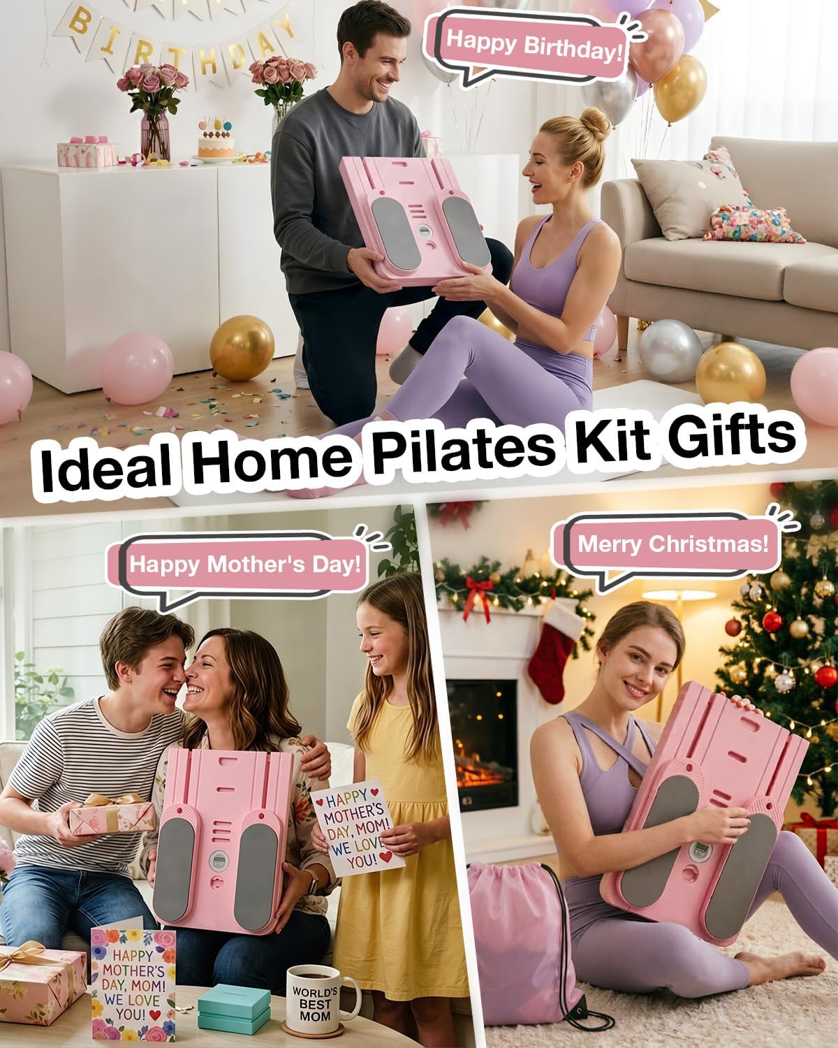 Pilates Board, Pilates Reformer Set Gifts for Women, New Upgraded Multi-Purpose Pilates Board for Home Workouts, Foldable Home Pilates Machine for Fitness, Exercise, Abs, Core Equipment