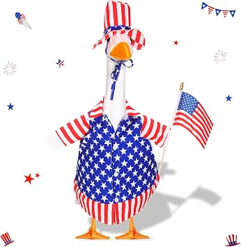 4th of July Baby Goose Outfit Set for 17 Lawn Porch Baby Goose Clothes with Patriotic Independence Day American Flag Costume for 4th of July Outdoor Patio Yard Lawn Art