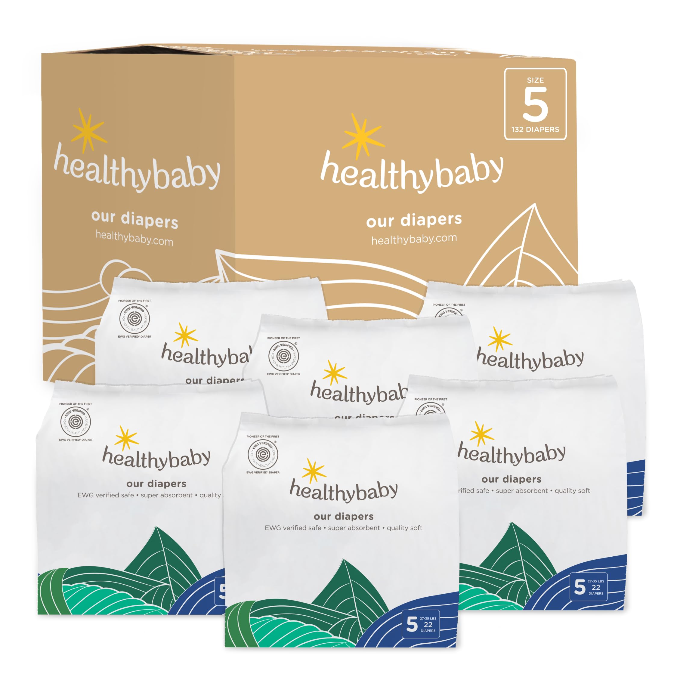 Our Diapers | The First EWG Verified & Microbiome-Friendly Diaper | Size 5 (27-35 lbs) 132 Count | 12-Hour Leak Protection | Made with Organic Cotton