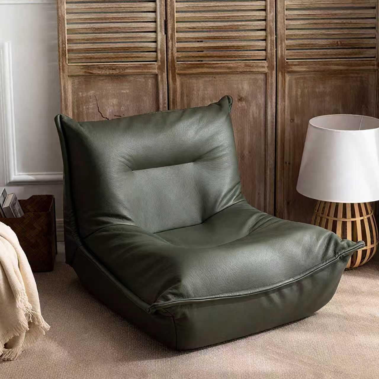 Bean Bag Chair(Only Cover) Faux LeatherBean Bag CoverLuxury Single Lazy Sofa Cover Faux Leather Bean Bag Sac Pouf Chair Envelope Beanbag Corner Seat Sectional Couch(Green)