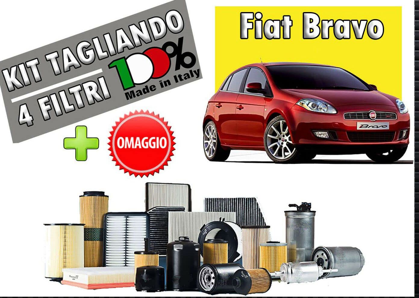 KIT Tagliando 4 Filtri Compatibile per FIAT BRAVO (198) 1.6 MJTD 16V 198A2000-88 KW / 120 HP dal 06/07 in poi + Omaggio