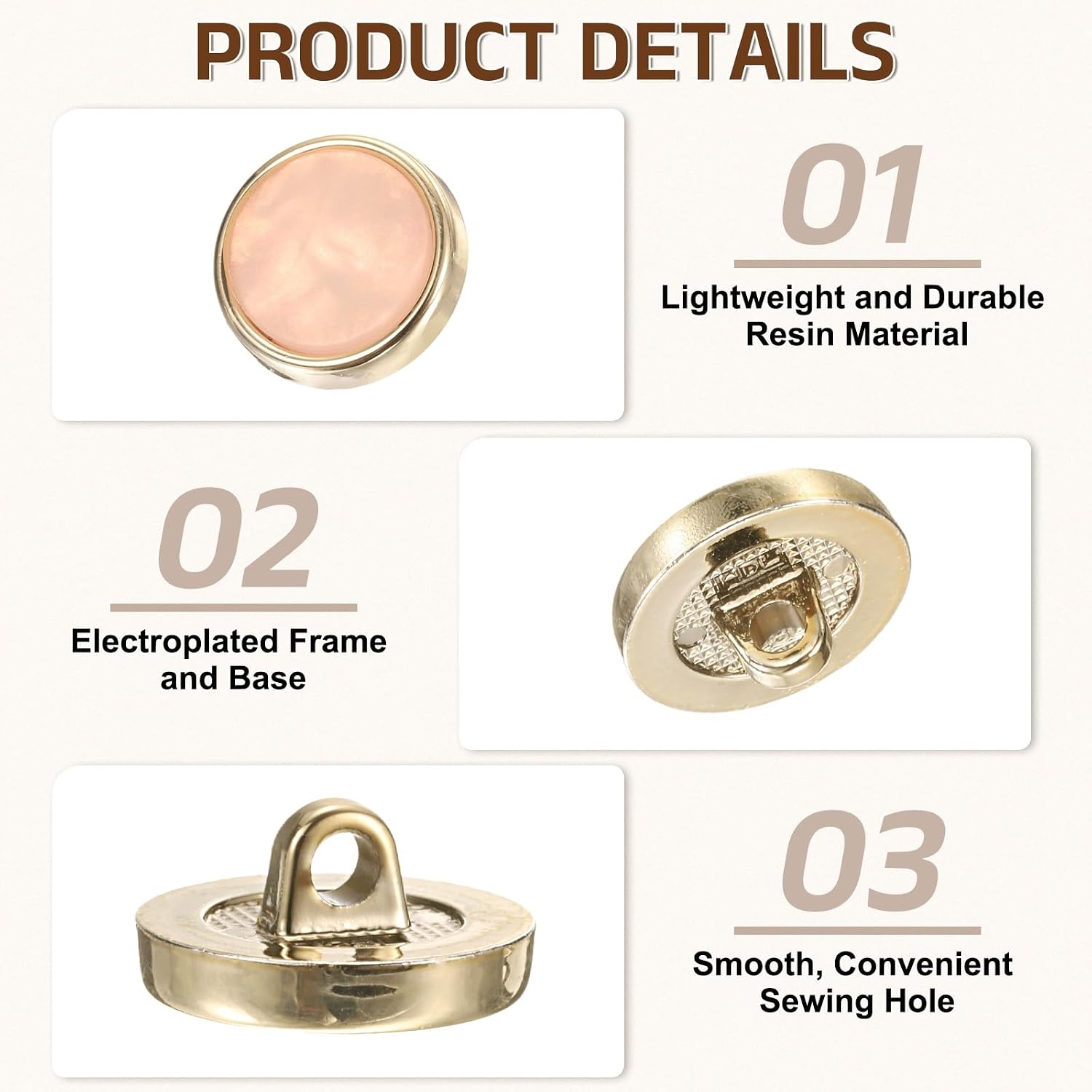uxcell 10Pcs Round Button, 18mm/0.7" Resin Vintage Decorative Pattern Button Sewing Craft Accessories for Blazer Clothes Uniform Jacket Coat, Light Pink image 3