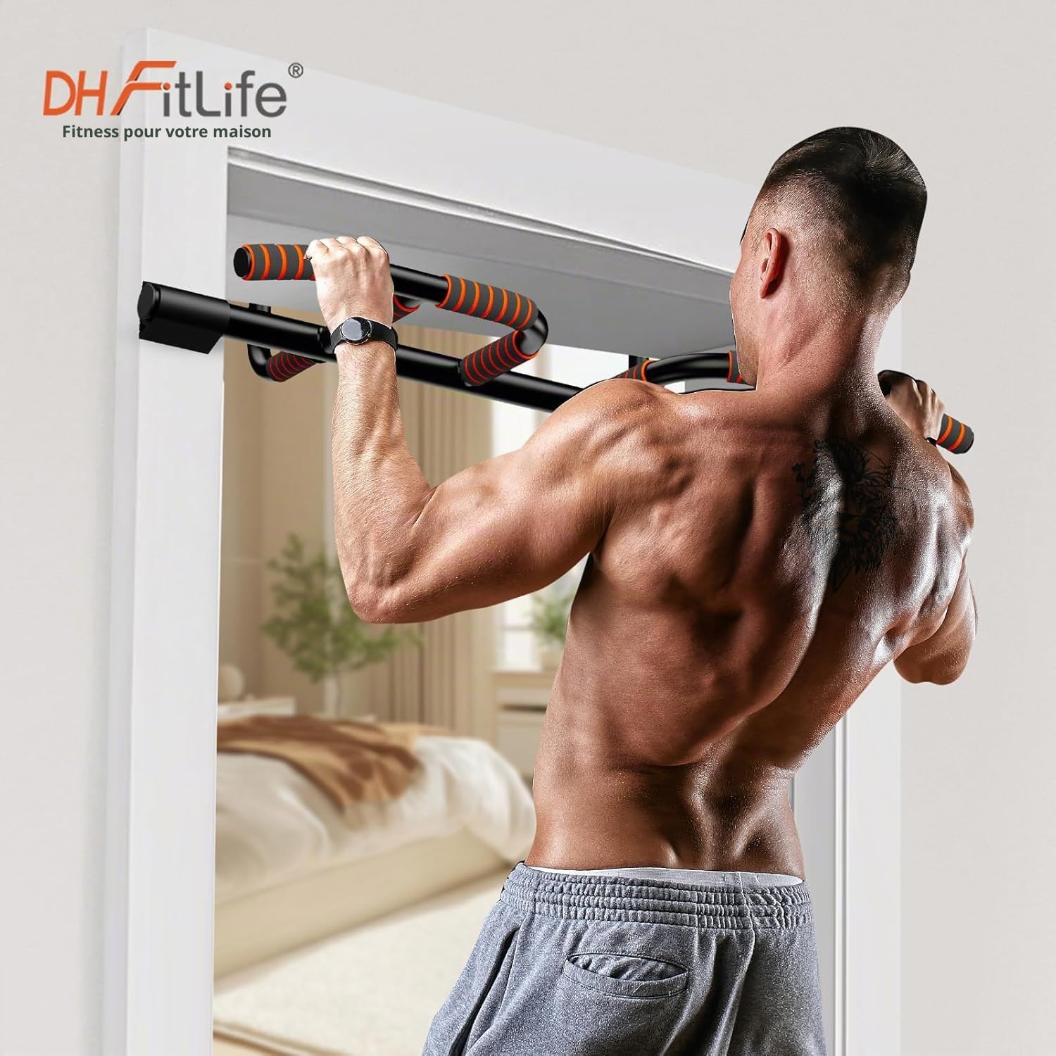 DH FitLife Barre de Traction pour Cadre de Porte sans Vis Antidérapante avec Multiprises | Pull Up Bar Doorway | Barre de Musculation à Suspendre | Pour Cadre de Porte 65-92 cm