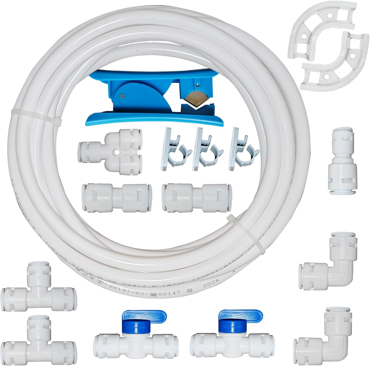 3/8" Water Line Kit with Sealed Couplers & Pipe Cutter, 16.4FT 3/8 inch O.D. RO Water Tubing + 10PCS 3/8" Quick Connect Fittings for Reverse Osmosis Systems & Water Purifiers (17-Pack)