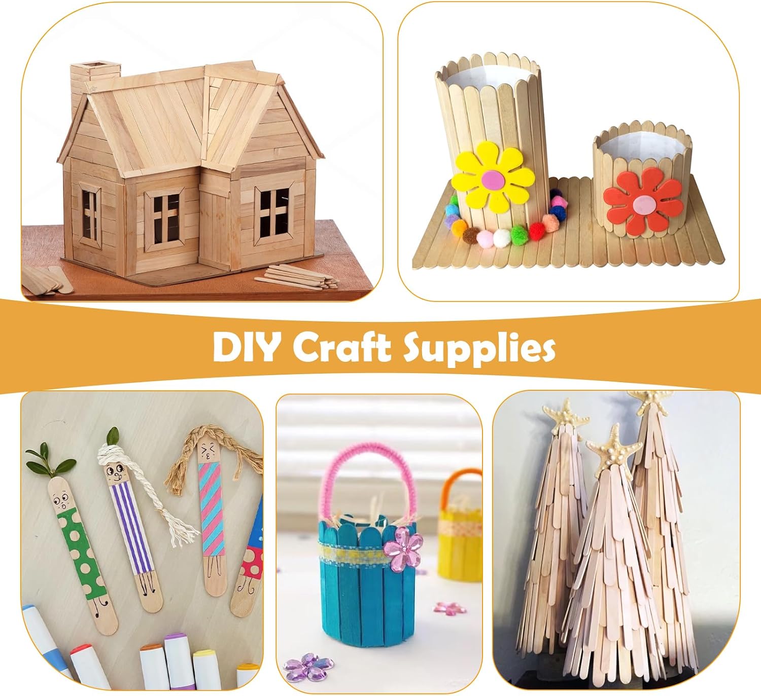 2500Pcs Wooden Popsicle Sticks for Crafts, 4.5" Wide Wooden Craft Sticks, Lollipop Sticks for Creative Designs, Home Art Projects, DIY Wood Crafts, Hair Removal and Waxing Supplies, Ice Pop Sticks