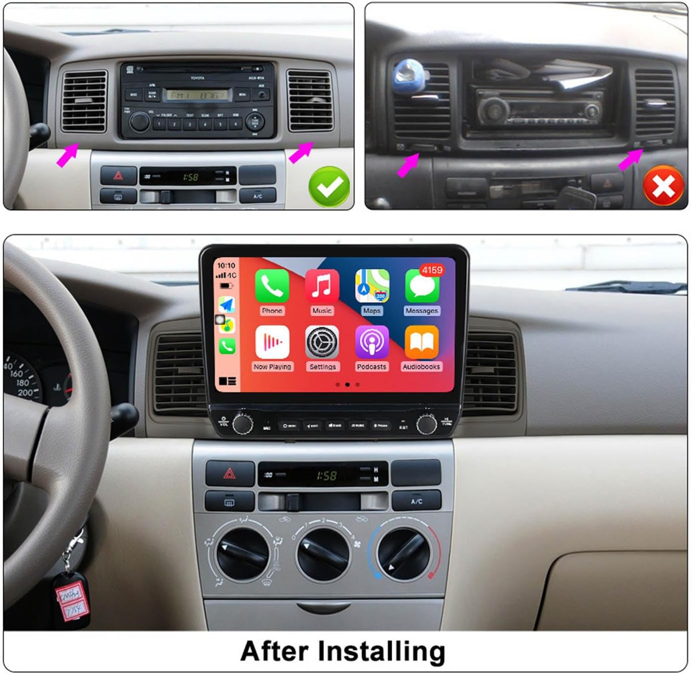 Double Din Car Stereo for Toyota Corolla EX 2004-2012, Touch Screen Wireless Head Unit with FM/AM Radio DSP OBD II