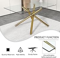 Vista 4 de LKTART Mesa de comedor rectangular de cristal con mesa de vidrio templado de 039 pulgadas y patas de metal cromado plateado adecuada para cocina