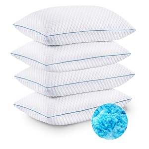 VVZ Cooling Bed Pillows Queen Size Set of 4 Shredded Memory Foam Pillows Cool Cold Pillow for Side