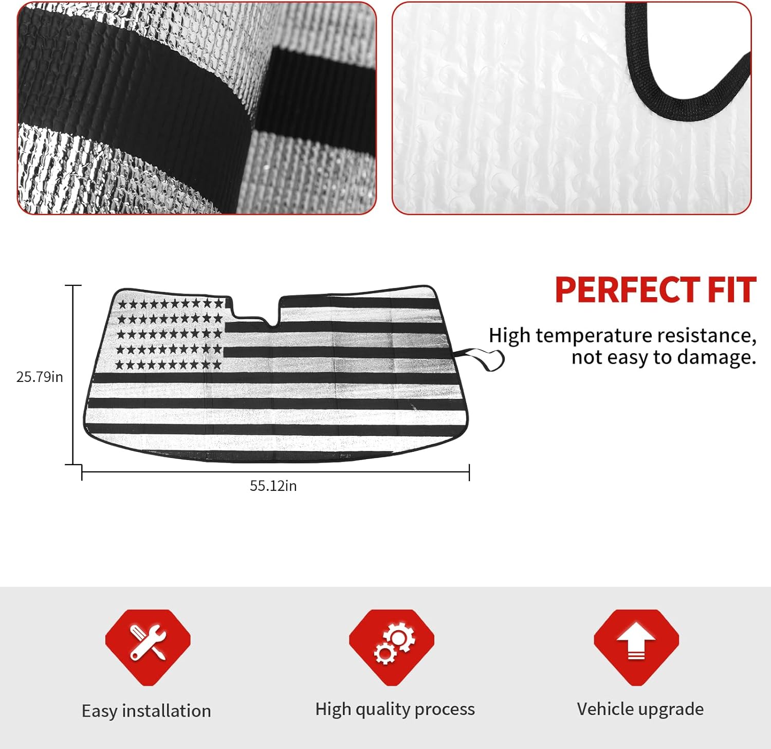 Jimen Fit for Ford Mustang 2008-2014, American Flag Windshield Sun Visor Shade Window Heat Shield for Car