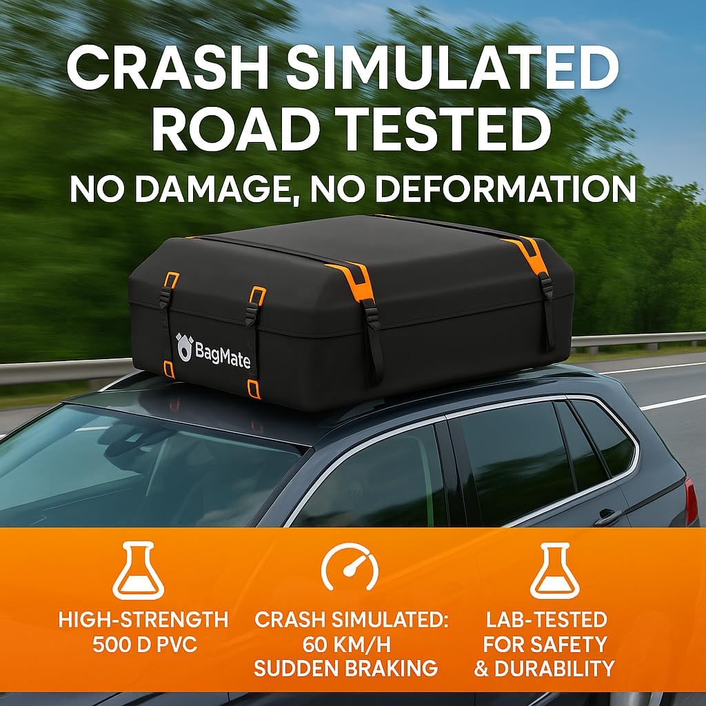 Car Roof Bag - Car Rooftop Cargo Carrier Bag – 19 Cubic Ft Waterproof Roof Rack Cargo Carrier, Includes Anti-Slip Mat, 4 Door Hooks, Reinforced Zipper/Buckle, with or Without Rack