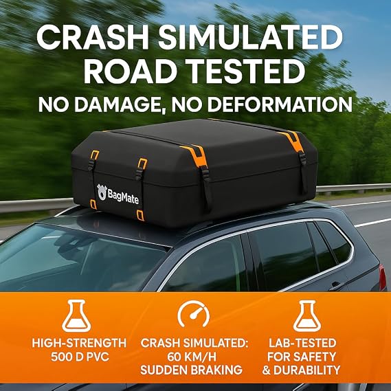 Car Roof Bag - Car Rooftop Cargo Carrier Bag 19 Cubic Ft Waterproof Roof Rack Cargo Carrier, Includes Anti-Slip Mat, 4 Door Hooks, Reinforced Zipper/Buckle, with or Without Rack