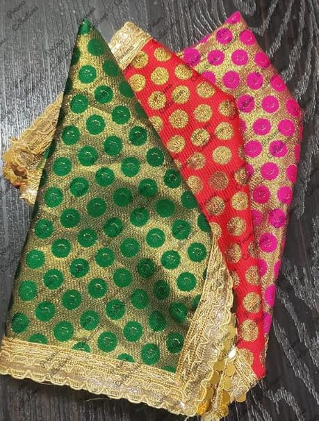 Prisma Collection Golden Embroidery Devi MATA Ki Chunri for Puja of Durga, Occasion Navratri Jagrata Mandir Temple with Golden Shiny Border Size 12 * 19 (Pack of 3) Color as per Available