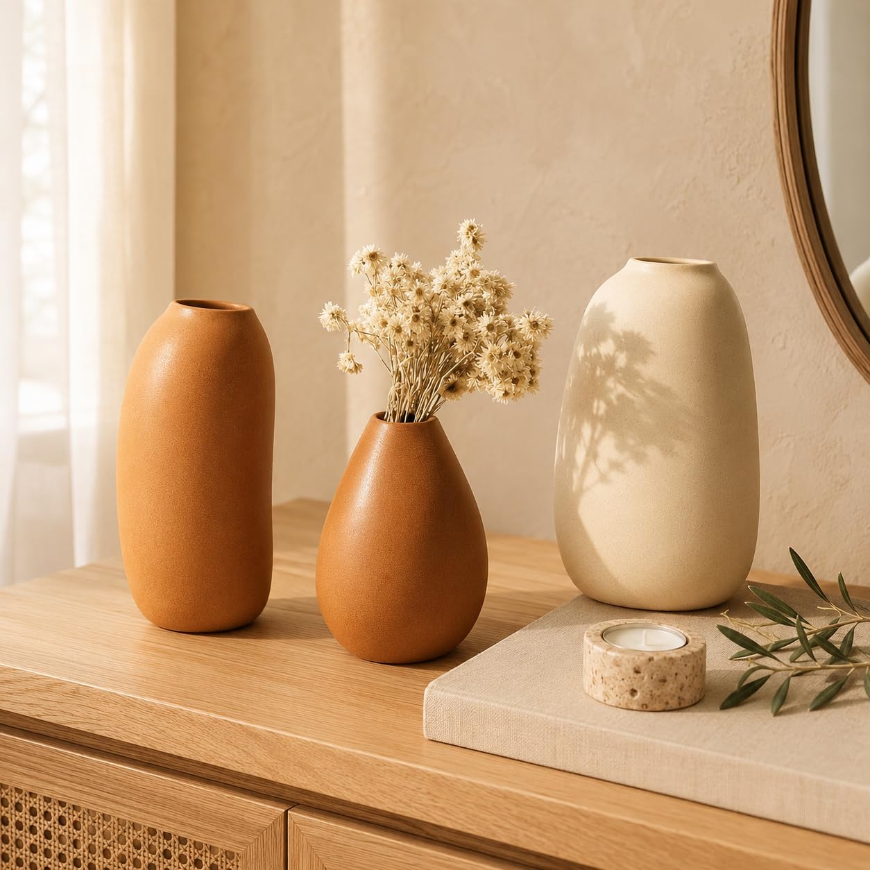 SPHINX Handmade Decorative Ceramic Vase for Dried Flowers, Pampas Grass, Farmhouse Vase Centrepiece Decor for Home, Office, Gifts - Distorted Shape Nordic Art, Small Bud Vases (Set of 3)