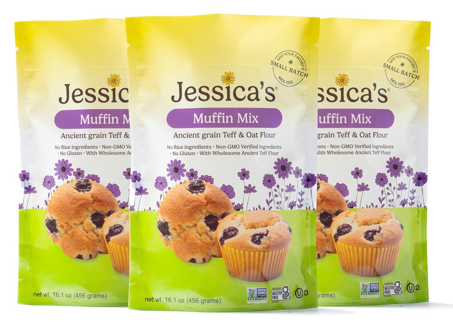 Jessica’s Natural Foods - Gluten-Free Muffin Mix Made with the Ancient-Grain Teff and Wholesome Oat Flour, Non-GMO, and Gluten Free. 3 Per Pack
