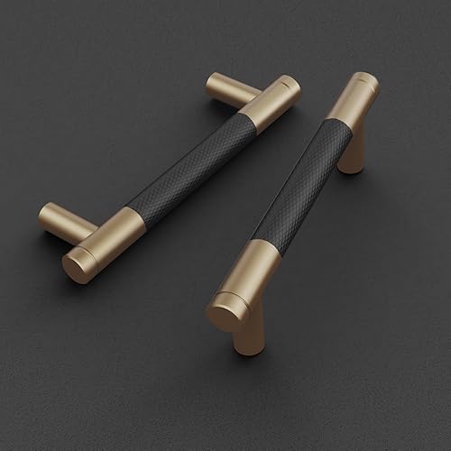 Miniatura 2 de ROMATEE Paquete de 10 tiradores moleteados de bronce champán y negro de 3-34 pulgadas de centro a centro, manijas de gabinete de cocina, accesorios