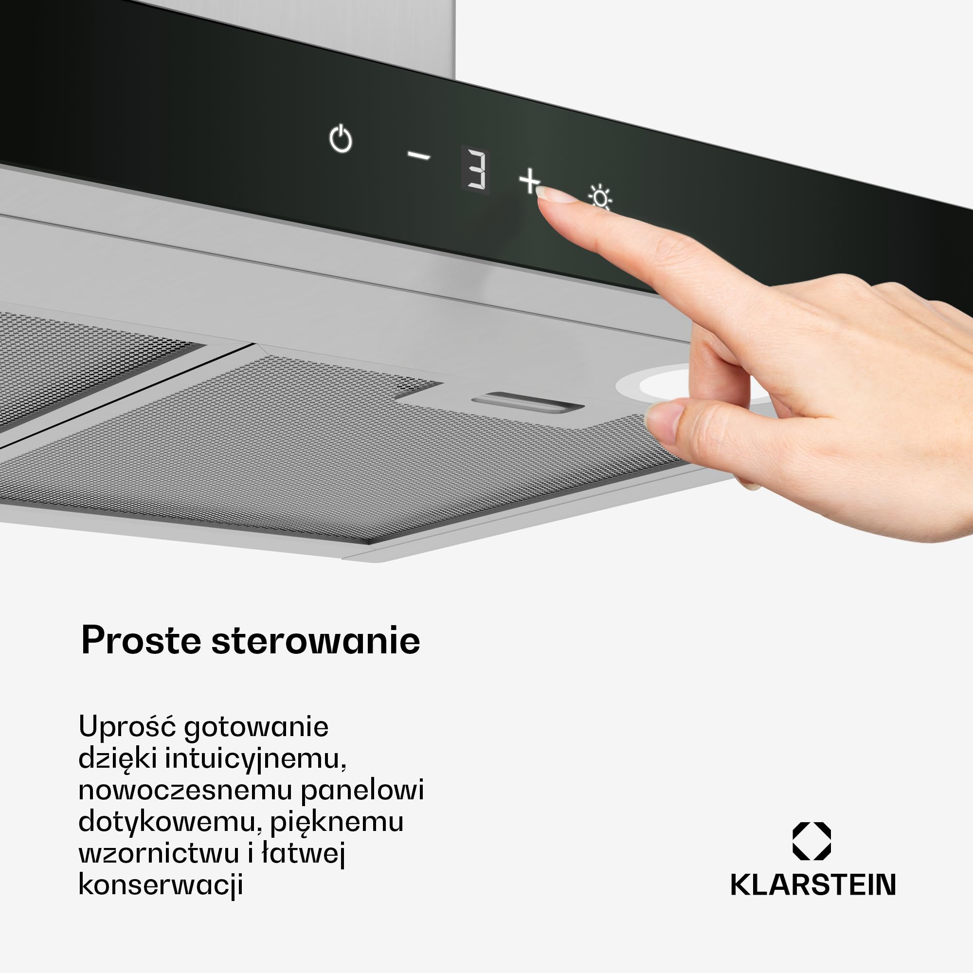 Klarstein CurveVent okap kuchenny – 60 cm, strumień powietrza 700 m³/h, energooszczędność A+, obsługa dotykowa, oświetlenie LED, 56 dB, czarny, filtr powietrza wylotowego i węglowego