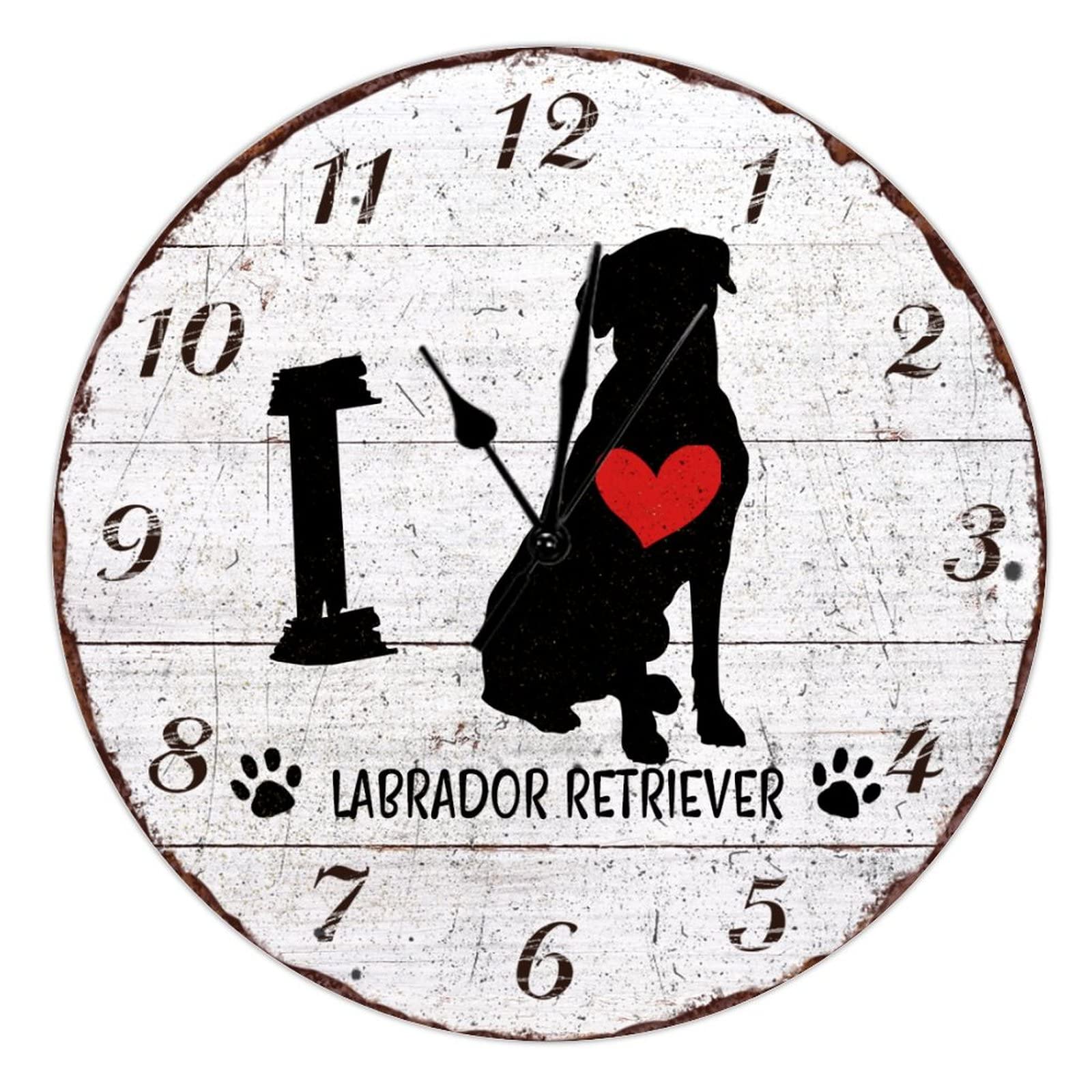 Horloge murale sans tic-tac grand cadran en bois lisible motif chien