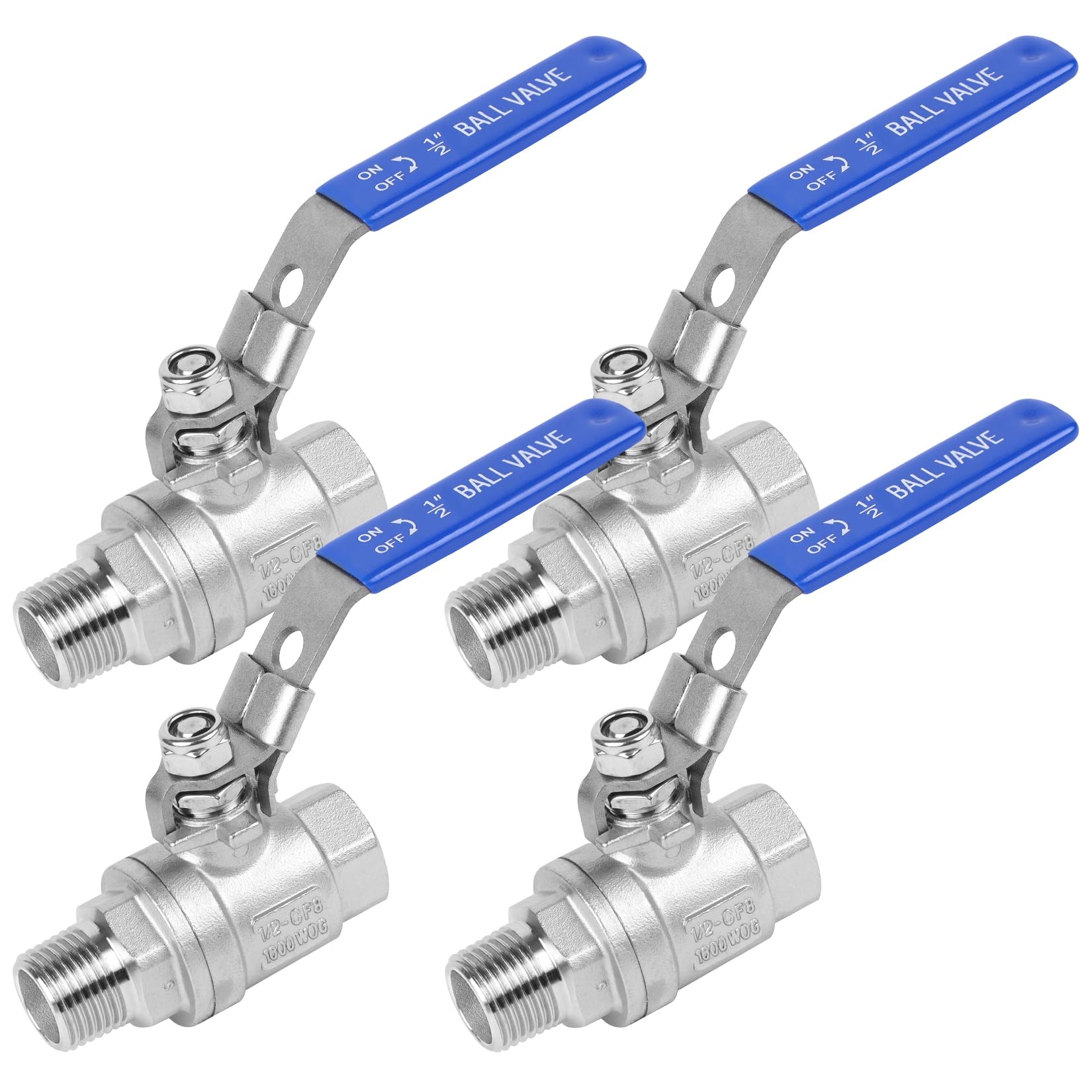 YADIAN 4 Pack Full Port Ball Valve 1/2 Inch - NPT Male x Female 304 Stainless Steel Heavy Duty Shut Off Valve with Locking Device for Water, Oil, and