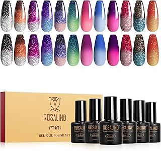 ROSALIND 12PCS Color Changing Gel Nail Polish, Temperature Mood Change Red Pink Purple Blue Colors Gel Polish Soak Off UV Thermal Nail Polish Set for Manicure DIY at Home and Salon
