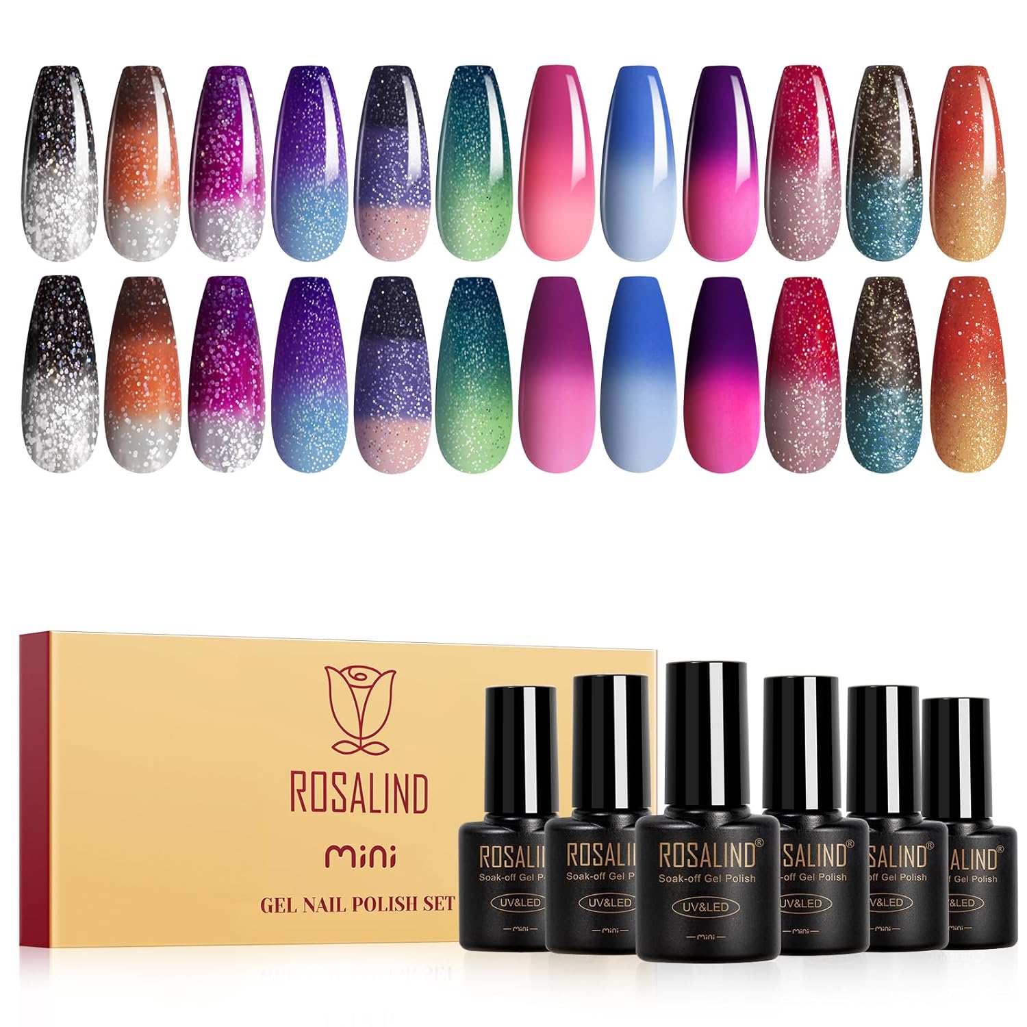 ROSALIND 12PCS Color Changing Gel Nail Polish, Temperature Mood Change Red Pink Purple Blue Colors Gel Polish Soak Off UV ... - Review, Price and Buying Guide