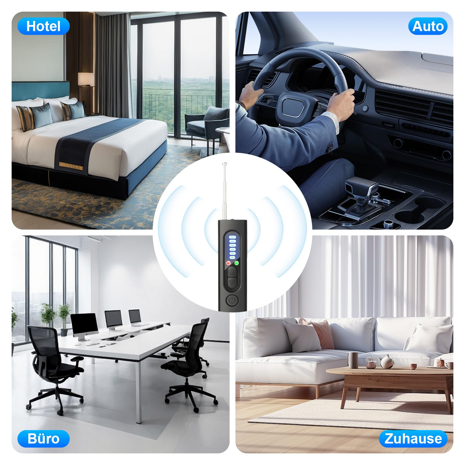 Détecteur de Caméra Cachée 4 en 1 – Détecteur de Micro Espion, GPS Tracker, Détecteur RF sans Fil, 5 Niveaux de Sensibilité, Alarme de Sécurité pour Maison, Bureau, Hôtel